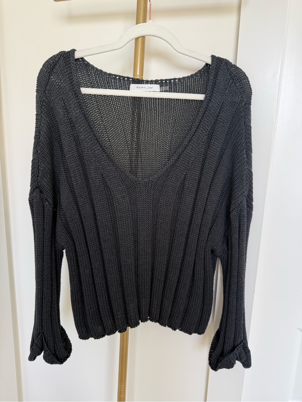 Mustard Seed Charcoal Ribbed V-Neck Sweater
